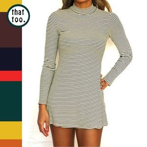 Black & white striped flare mini dress